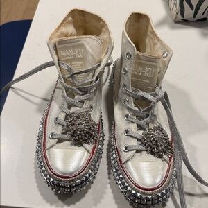 Studded High-Top Sneakers with Crystal Embellishments